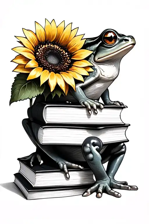 Frog With Sunflower And Books Forming