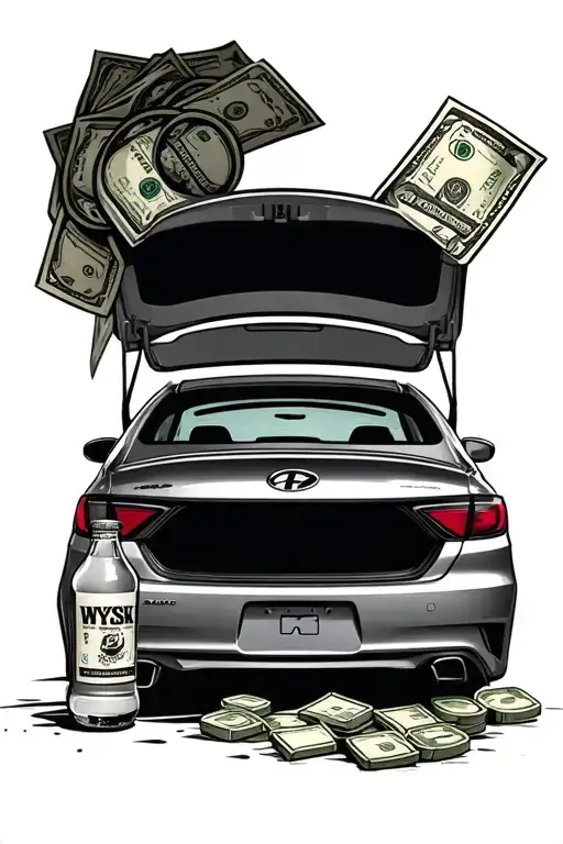 Auto Elantra With Open Trunk Coming Out Money And A Bottle Of Wyski