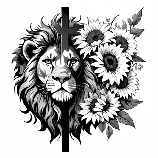 Lion With Cross And Sunflowers Wrapped