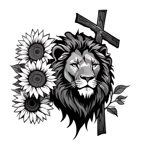 Lion With Cross And Sunflowers