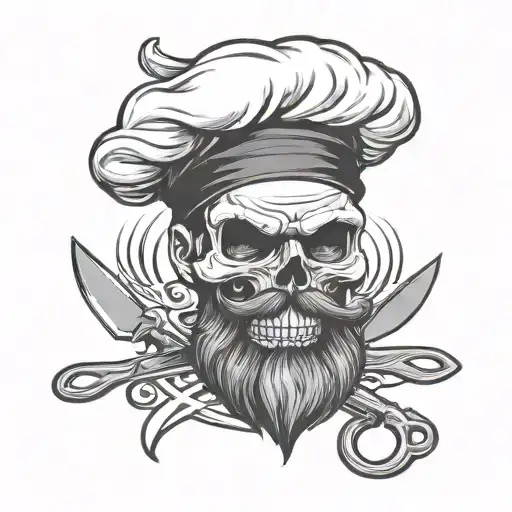 Chef Skull With Beard Knives Crossed Together Representing