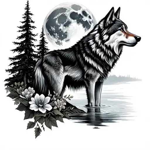 Full Moon Wolf River Trees Flowers