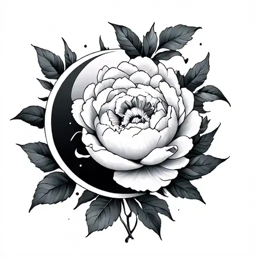 Peony Flower Intertwined With Moon