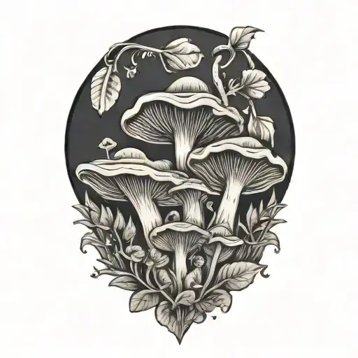 Oyster Mushrooms Growing Up To Shoulder Curved Composition