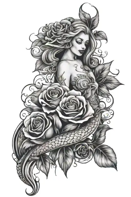 Rose With Mermaid And Some Floral Very Hot Design