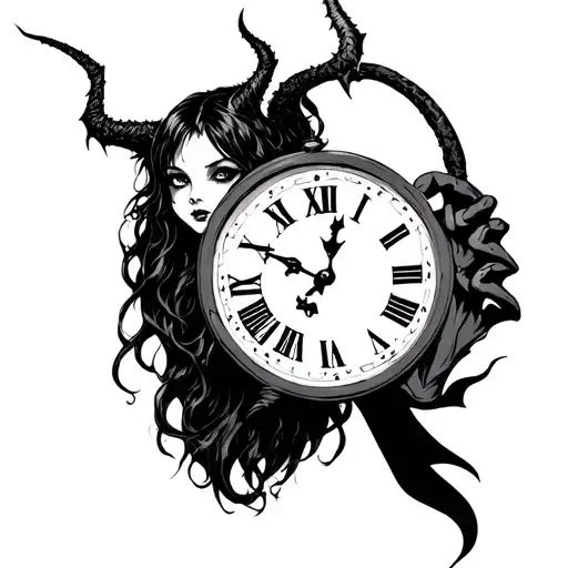 Demon Girl Holding A Clock