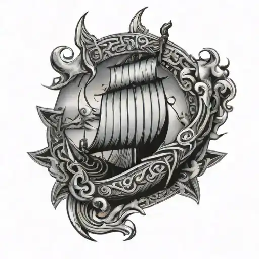 Viking Ship And Wayfinder Symbol Incorporated In Arm Sleeve