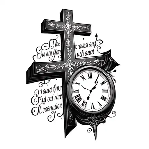 Cross With Bible Quote Saying With Clock To Show Time