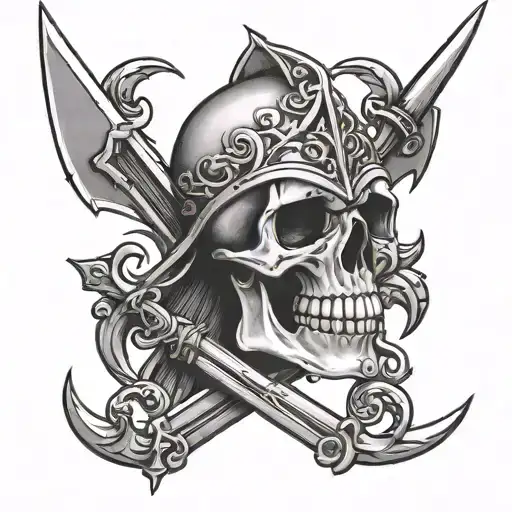 Skull With Crossed Sword And Trident Piercing