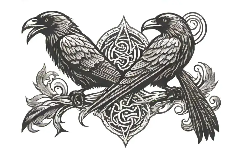 Huginn And Muninn Norse Symbols Intertwined
