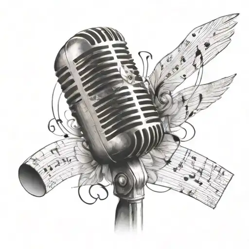 A Vintage Microphone Surrounded By Sound Waves And Music Sheets