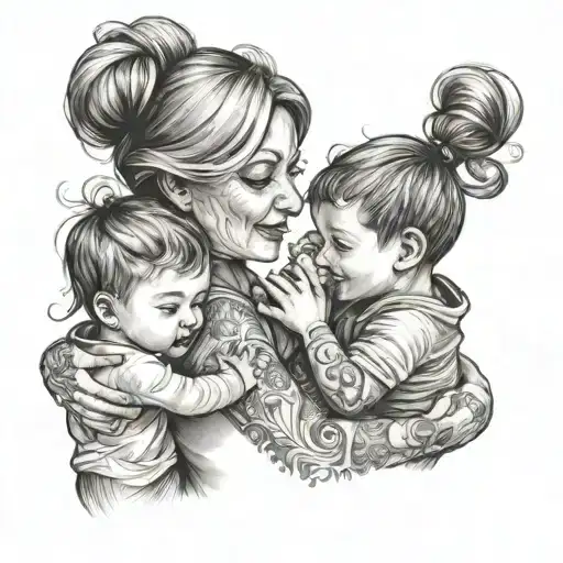 Mother Holding Kids Trying