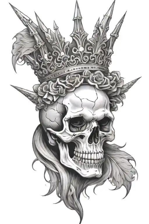 Realistic Skull With Spike Crown Looking Forward Looking Side Ways