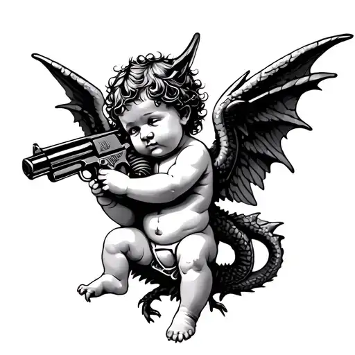 Cupid Baby Holding A Draco Gun