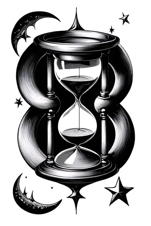Moon And Stars Around Hourglass