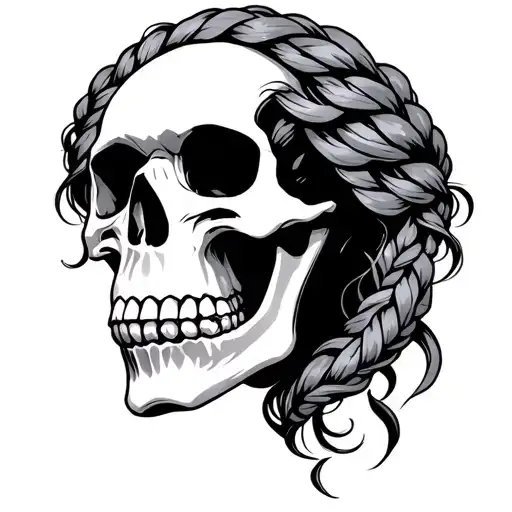Skull With Hair Plait