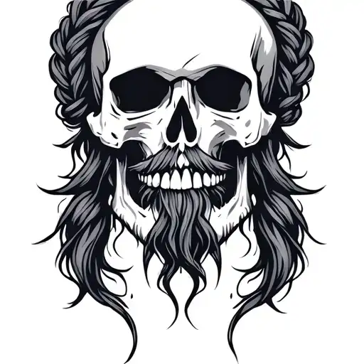 Skull With Beard And Hair Plait
