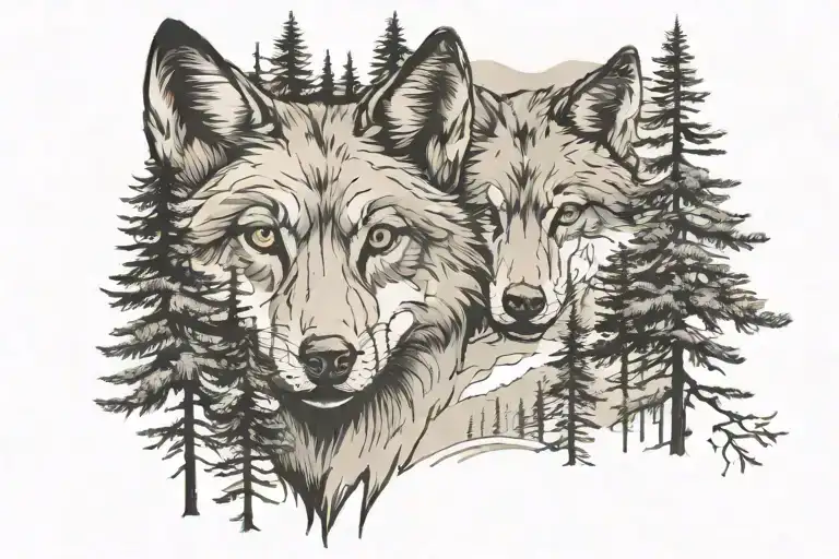 Wolf Hidden In Pine Trees