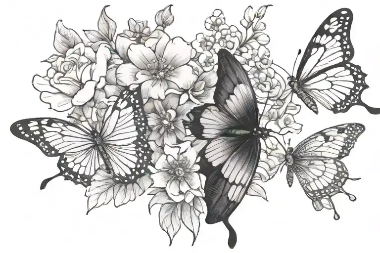 Butterfly And Dragonfly On Flowers Intertwined