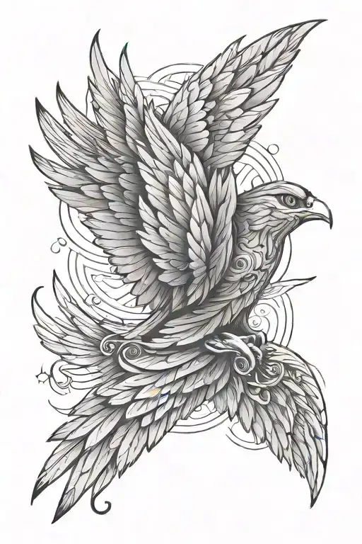 Fine Line Wings With Sun Rays Beaming