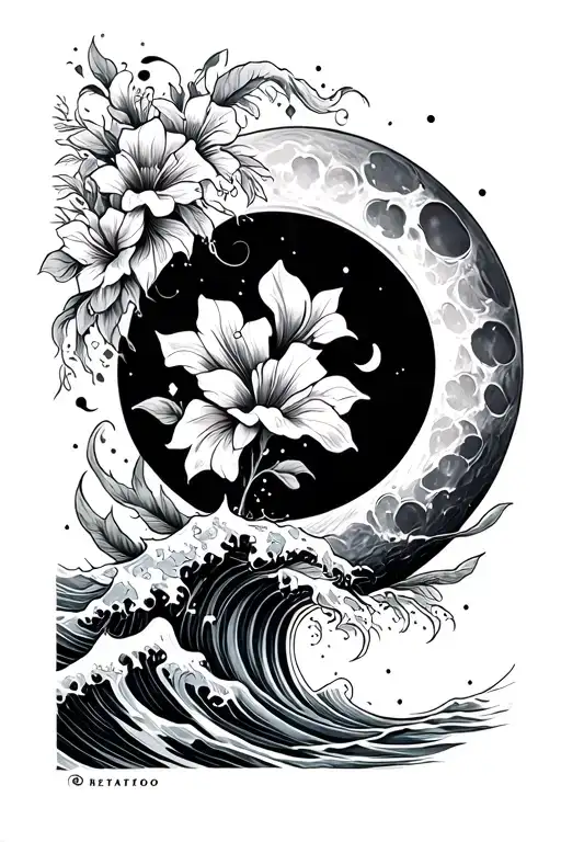 Moon Flowers Sea Waves Freedom