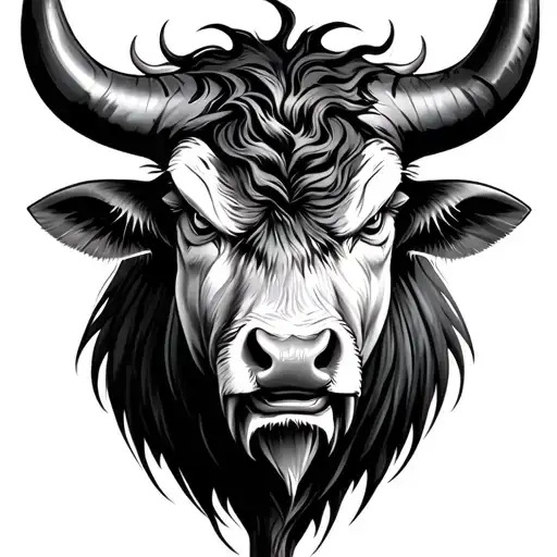 Chinese Ox Realistic Tattoo Portrait Angry