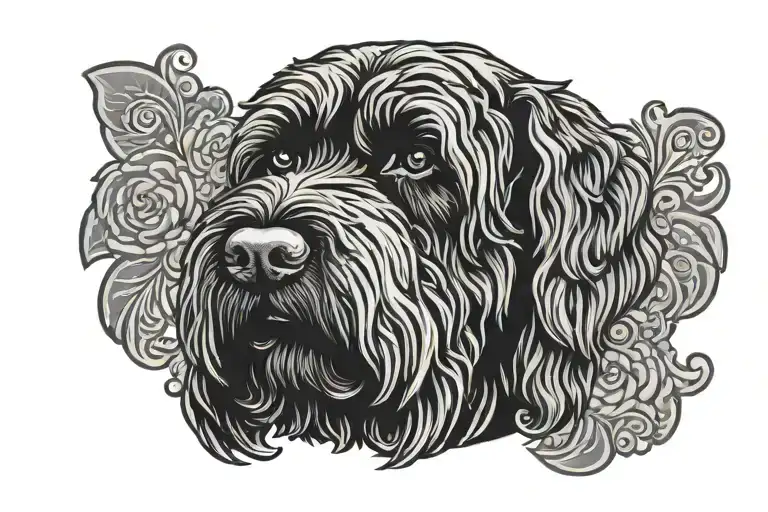 Black Russian Terrier Head Tattoo With Khokhloma Matching