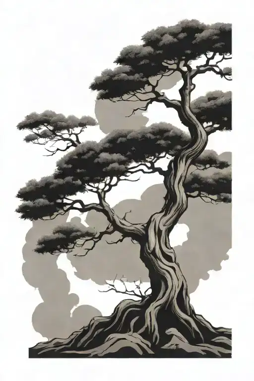 A Cross In A Bonsai Tree Growing