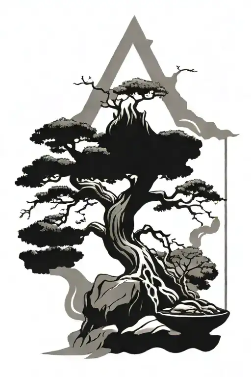 A Cross With Bonsai Tree Growing Together
