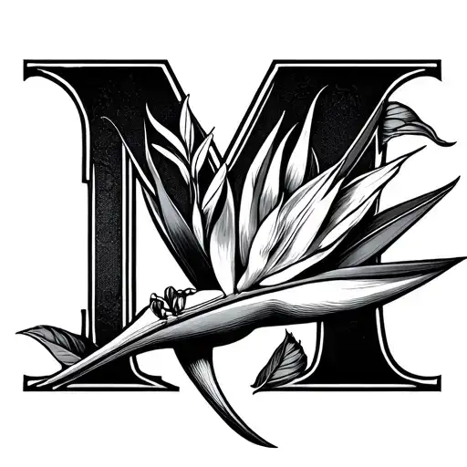 Letter M And A Flower Of The Bird Of Paradise