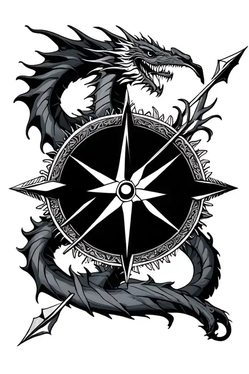 Dragon Arrow Compass Rose Intertwined