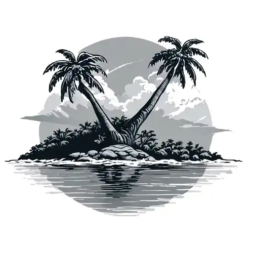 Palm Tree On Island