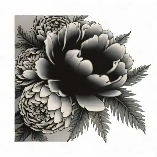 Delicate Peonies With Fern Leaves On The Forearm