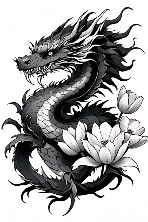 Japanese Dragon And Tulips