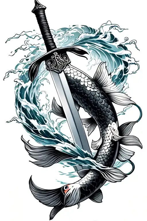 Sword With Koi Swimming Around It