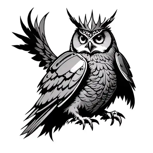 Owl With Armored Chest And Crown