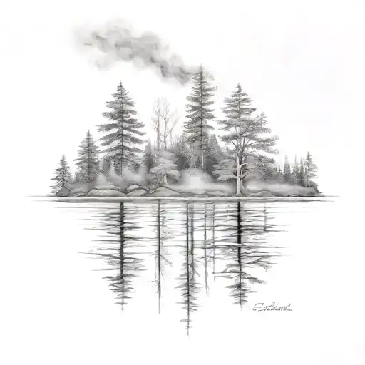 Muskoka Lake Reflection Trees On Fire