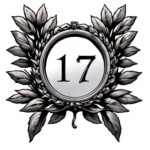 Laurel Wreath With Mirror With Number 17 Roman