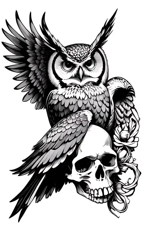 Owl Surrounding A Skull With The Wings