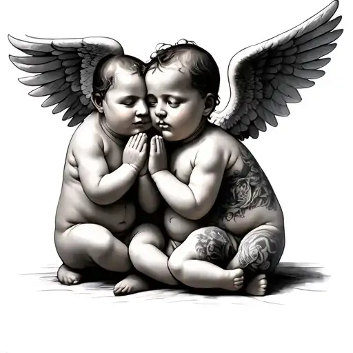 3 Baby Angles Praying With Tattoos Sleve