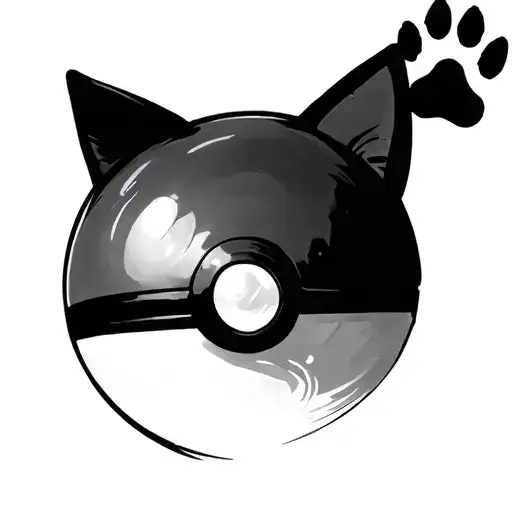 Pokemon Ball With A Paw Print Of Cat On The Right Side