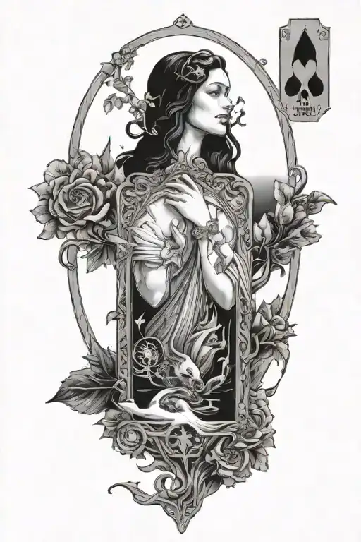 Lover's Tarot Card With A Sepulcher By The Sea That Says Annabel Lee