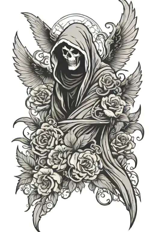 Grim Reaper No Face With Wings And Flowers