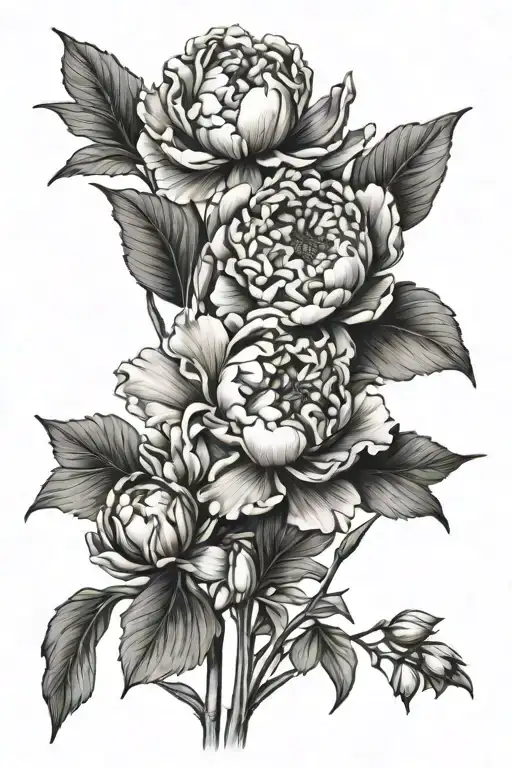 Peony Iris Hydrangea Flowers Line Drawing