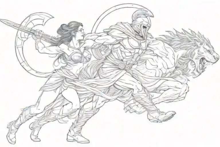 One Spartan And Beautiful Woman Grabbing A Beast