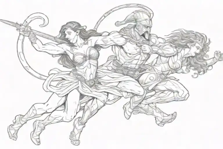 One Spartan And Beautiful Woman Grabbing A Beast