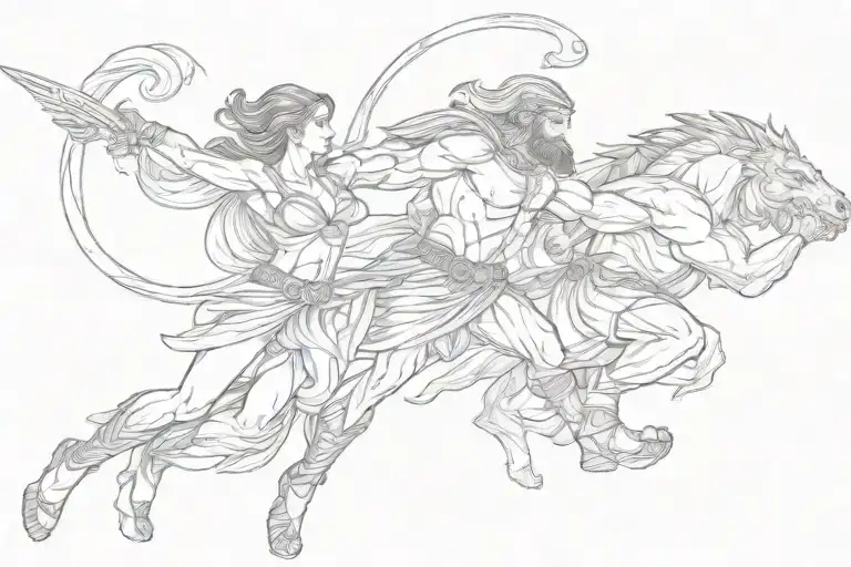 One Spartan And Beautiful Woman Grabbing A Beast