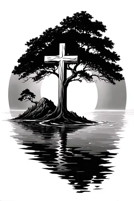 Cross And Tree With Water