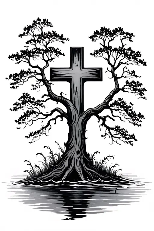 Cross And Tree With Water