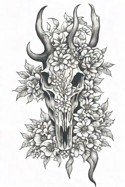 Deer Skull Flowers Intertwined